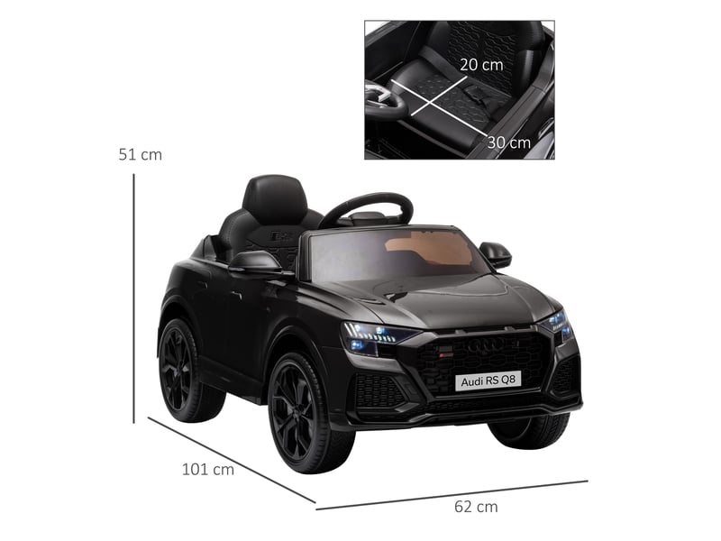  Voiture électrique enfants sous licence audi rs q8, véhicule électrique avec télécommande, usb, bluetooth, noir  - Conforama E