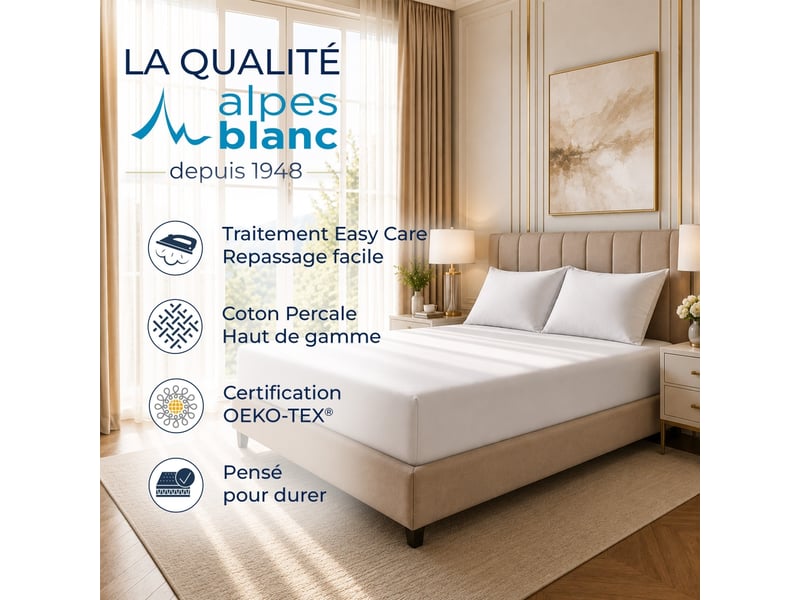 Drap housse 100% percale de coton 80 filscm² - grand bonnet 30 cm – fabrication européenne – doux, résistant – oeko-tex®  - Conforama D