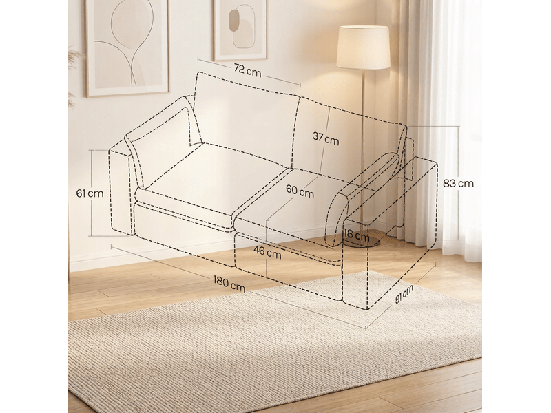  Canapé modulable 180x91x83 cm design moderne déhoussable bois métal gris  - Conforama E