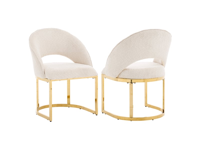  Chaises de salle à manger 2 pièces confortables respirantes style moderne pieds dorés boucle beige doré  - Conforama A