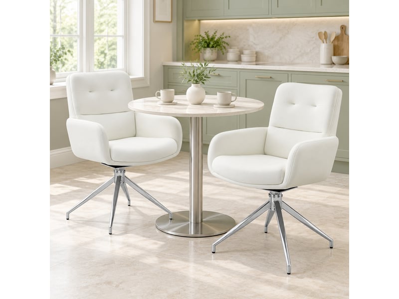  Chaise pivotante 360° silencieuse en pu et métal blanc et argent  - Conforama B