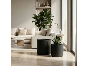 Ensemble de 2 pots de plantes ronds en béton, grands pot de fleurs extérieur intérieur faits main rustiques décoratifs avec trous de drainage pour jardin patio, 34 x 32 cm & 40 x 40 cm (noir)