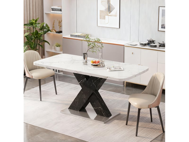  Table à manger extensible 120x80x76,5 cm mdf blanc et noir  - Conforama E