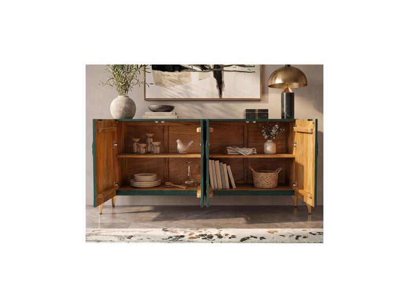  Buffet ryujin 177 cm – bois de manguier turquoise et doré – 4 portes  - Conforama D