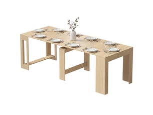 Table de salle à manger extensible pour petits espaces, transformable en console, 10 couverts, aspect bois brun clair