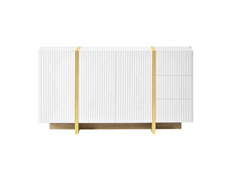 Meuble tv bas et buffet avec façades cannelées, rangement intégré et mdf blanc  - Conforama D