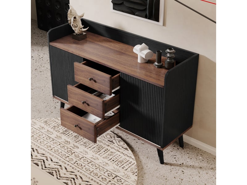 Buffet à trois tiroirs, meuble de rangement, avec étagères, 2 portes, 117,5 x 80 x 40 cm, noir - Conforama D