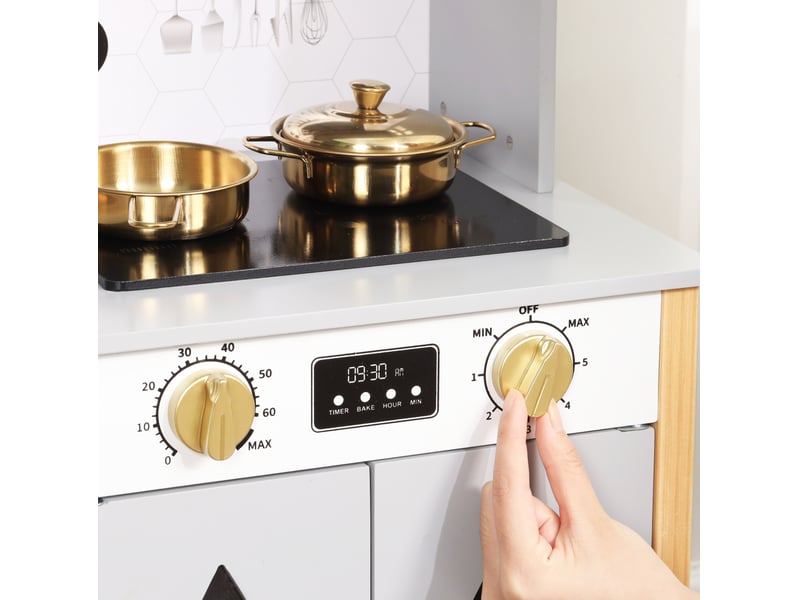  Kitchenette enfant en mdf grise avec accessoires, évier et rangements, dès 3 ans, pour jeux créatifs à la maison  - Conforama D