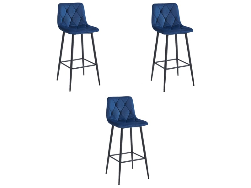 Family tabouret de bar nado - velours bleu marinepieds noirs x 3  - Conforama A