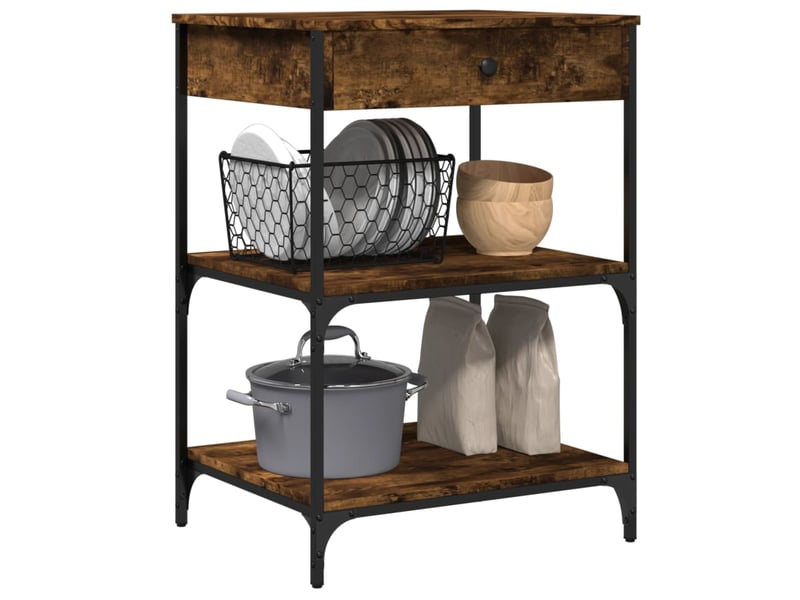  Desserte de cuisine, chariot de rangement chêne fumé 60x48x89,5 cm bois d'ingénierie  - Conforama E