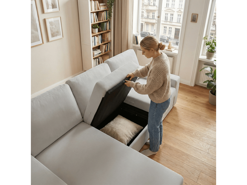  Canapé d'angle avec rangement 3 places - canapé avec méridienne réversible 245,5 cm - gris clair  - Conforama W