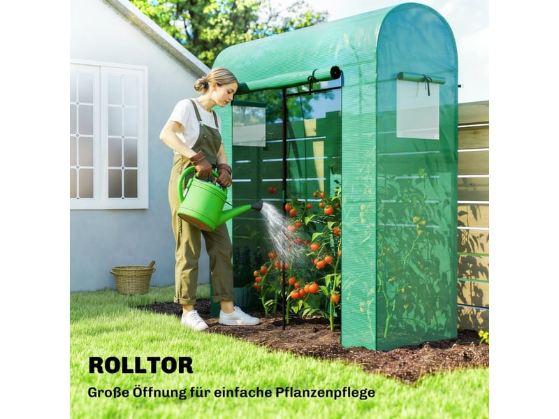  Serre à tomates - vert - porte roulante - fenêtres en filet - cadre en acier - couverture en pe 135 gm² 170x68x200cm - Conforama E