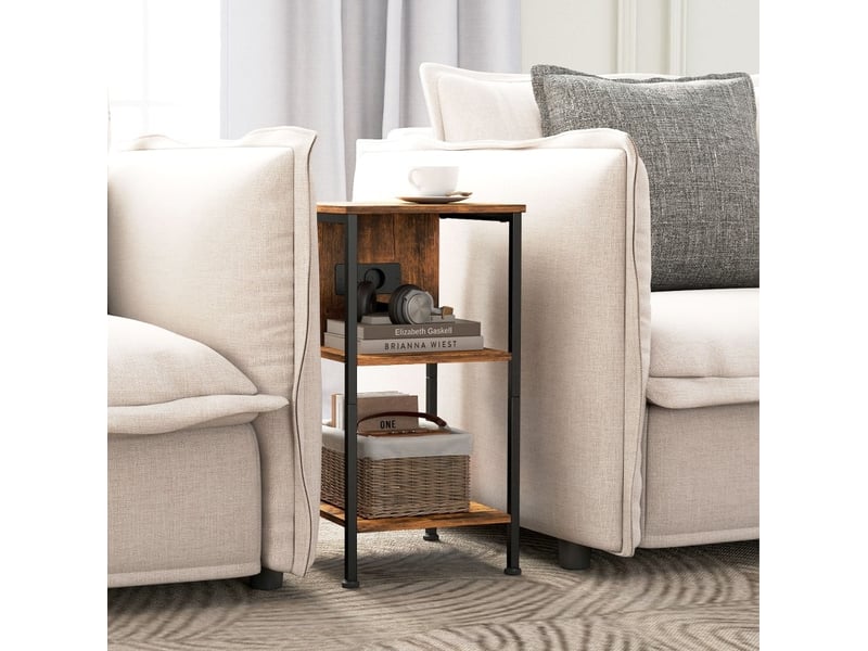  Table d'appoint 34 x 30 x 58 cm – marron rustique et noir – station de charge avec 2 étagères ouvertes  - Conforama B