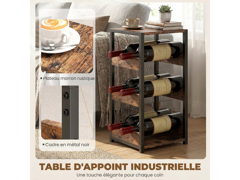  Casier à bouteilles pour 6 bouteilles, casier à vin avec étagères ondulées, brun rustique, 22 x 24 x 49,2 cm  - Conforama R