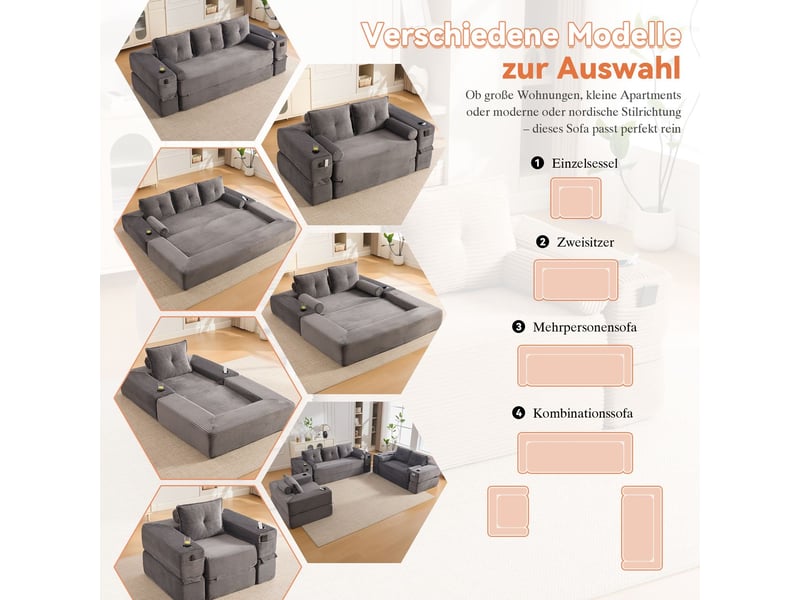 Canapé mousse haute densité à ressorts ensachés forme stable confortable poche de rangement porte-gobelet  - Conforama E