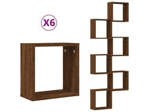 Lot de 6 étagères murales cube, étagères suspendues chêne marron 30x15x30cm cf43317