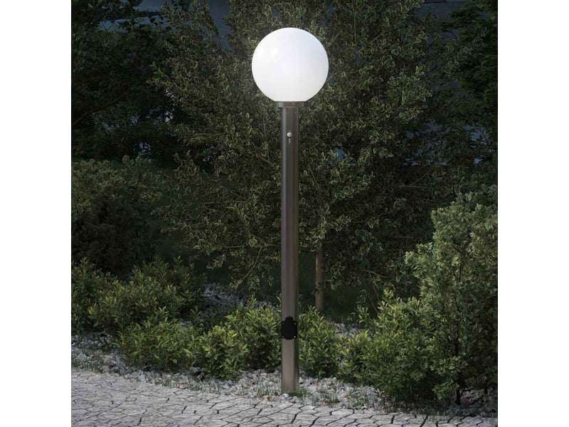  Borne lumineuse, lampadaire avec détecteur et prise 120 cm acier inoxydable ip44  - Conforama B