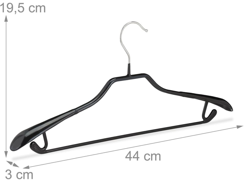  Lot de 10 cintres à costume antidérapants métal 19,5 x 44 x 3 cm pour vestes et pantalons en métal noir 13_0018072  - Conforama B