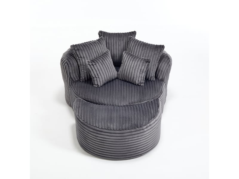 Fauteuil rond avec pouf - 168x123x63 cm - canapé lit lounge velours côtelé avec 5 coussins sans structure rigide - gris foncé  - Conforama A
