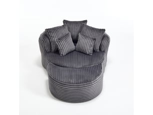 Fauteuil rond avec pouf - 168x123x63 cm - canapé lit lounge velours côtelé avec 5 coussins sans structure rigide - gris foncé