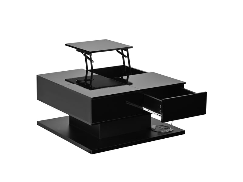 Table basse relevable brillante avec tiroirs, couvercle rabattable et led contrôlée par appli - Conforama E