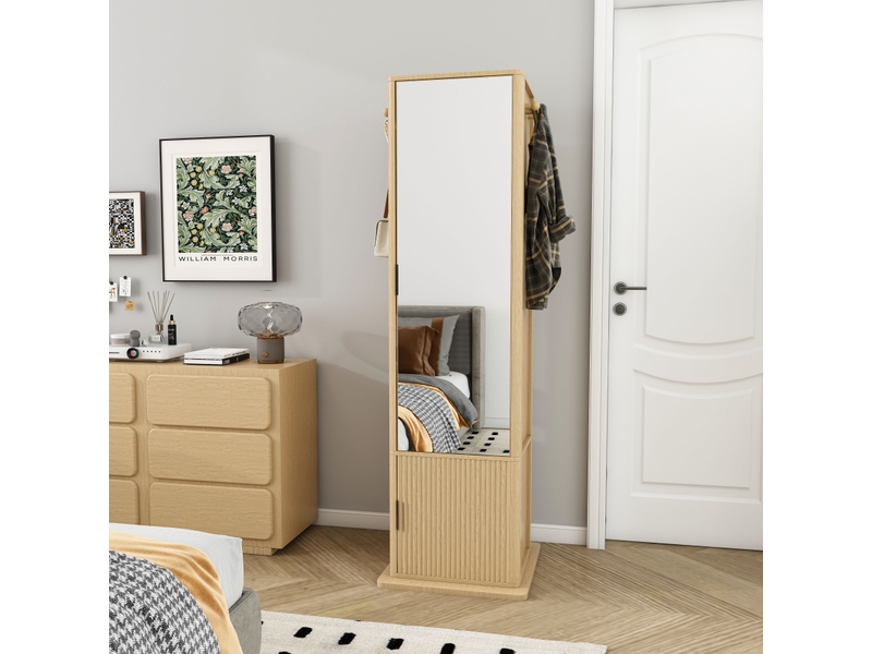  Armoire à bijoux pivotante 360° avec miroir, rangement 4-en-1, effet chêne  - Conforama E