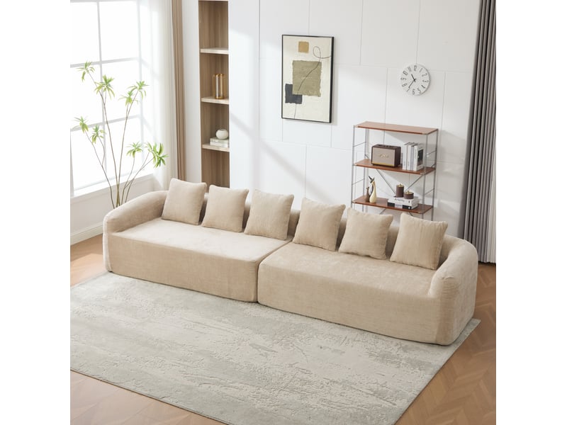  Canapé modulable 6 places en chenille light khaki  - Conforama D