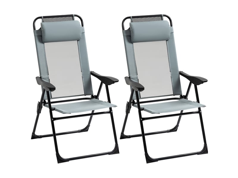  Lot de 2 chaises pliantes de jardin 62x70x109 cm dossier réglable acier gris  - Conforama A