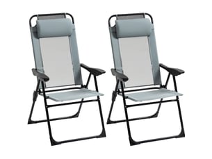 Lot de 2 chaises pliantes de jardin 62x70x109 cm dossier réglable acier gris