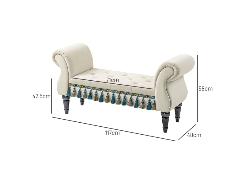  Banquette rembourrée, siège, design vintage, jusqu'à 150 kg, 117 x 40 x 58 cm, beige  - Conforama E