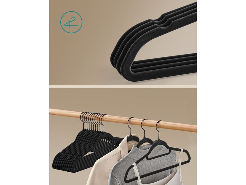 Songmics – cintres en velours antiglisse – lot de 50 – crochets pivotants 360° – épaisseur 0,6 cm – longueur 43,5 cm – pour manteaux, robes, pantalons, noir d'encre - Conforama B