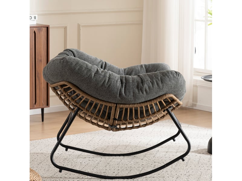  Fauteuil à bascule modenvie moderne en chenille gris 102 x 98 x 77 cm  - Conforama D