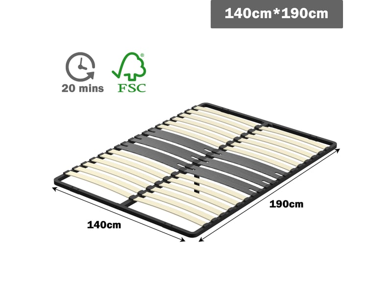  Cadre lattes 140x190 cm, 2x15 lattes peuplier naturel  - Conforama C