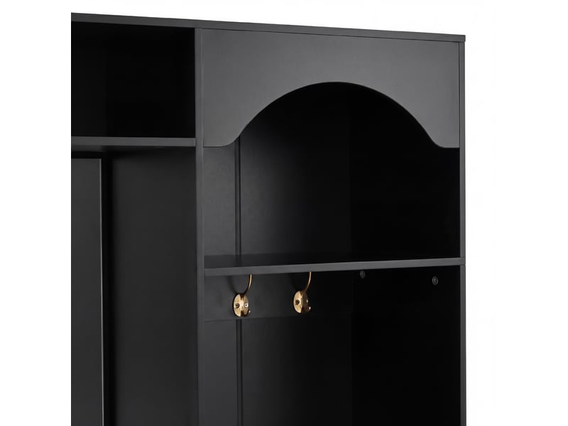  Vestiaire d'entrée avec miroir banc tiroirs et led en mdf noir 100x35x180 cm GL5889S - Conforama D
