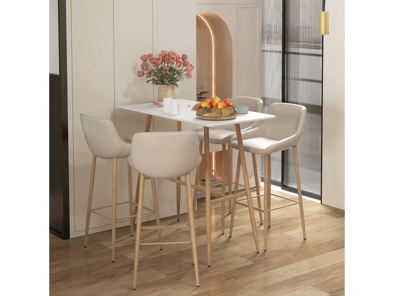  Table de bar rectangulaire 4 personne pieds en acier effet bois assemblage facile 118 x 58 x 98 cm blanc  - Conforama D