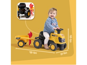 Porteur enfant tracteur jcb roues silencieuses avec remorque 1 à 3 ans - falk