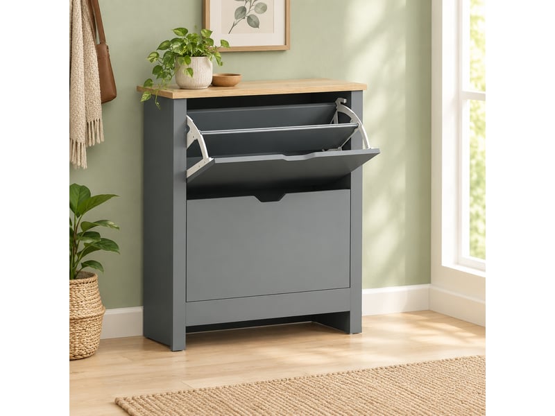  Meuble à chaussures,72x26x80 cm,2 compartiments abattants,gris clair  - Conforama B