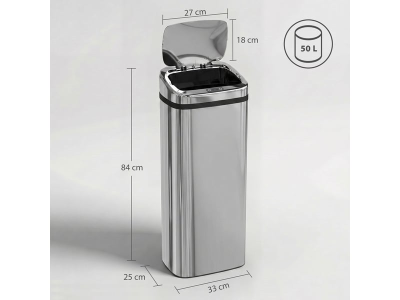  Poubelle automatique à capteur 50 l en acier inoxydable 33x25x84 cm  - Conforama C