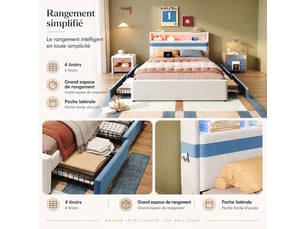 Lit avec rangement 140x200 cm <strong></strong> <strong></strong> coloris bicolore