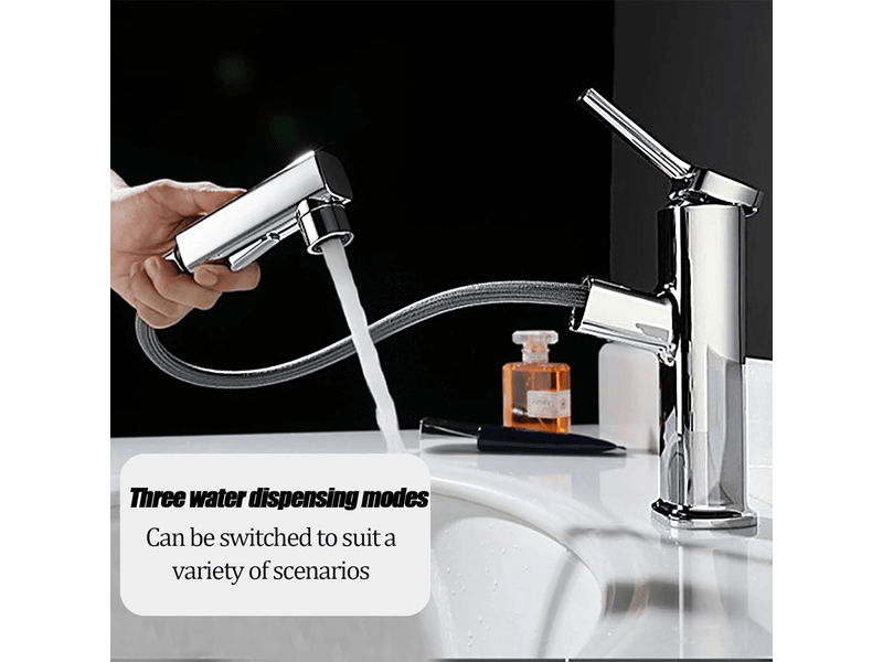  Robinet de salle de bain avec trois modes d'eau (débit, jet, fontaine) et douchette extractible (argent) PB50237 - Conforama B