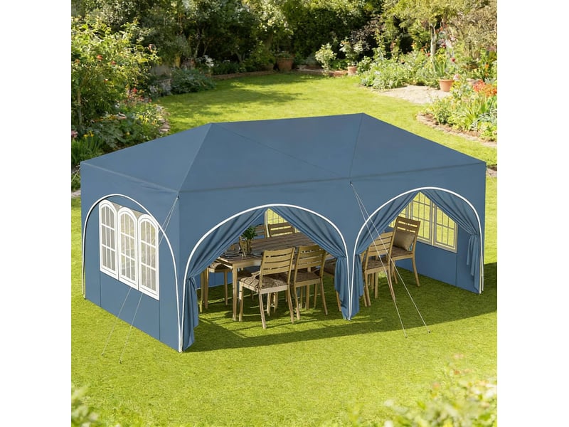 Tonnelle pliante 3x6 m – bleue – 6 parois amovibles, protection uv 50+ et sac de rangement inclus - Conforama B