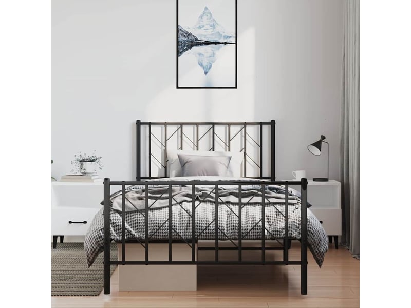  Lit simple- lit adulte -  cadre de lit métal sans matelas et pied de lit noir 100x200 cm  - Conforama B