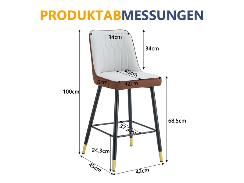  Lot de 2 tabourets de bar,42x45x100 cm,similicuir,gris clair et marron  - Conforama C