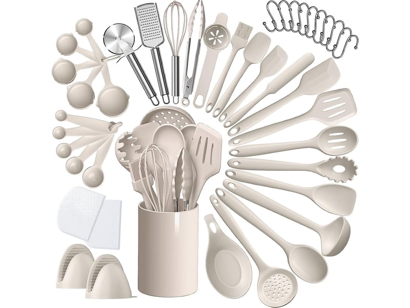  Set d’ustensiles de cuisine,meulva,37x15x15 cm,43 pièces,silicone,coloris kaki  - Conforama A