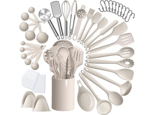Set d’ustensiles de cuisine,meulva,37x15x15 cm,43 pièces,silicone,coloris kaki