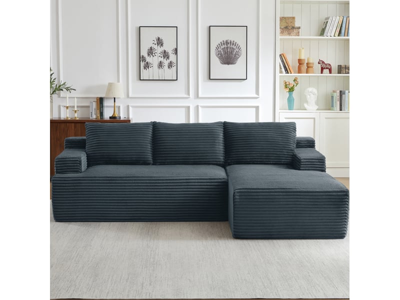  Canapé d’angle modulable 4 places 238x152x66 cm velours côtelé gris foncé  - Conforama B