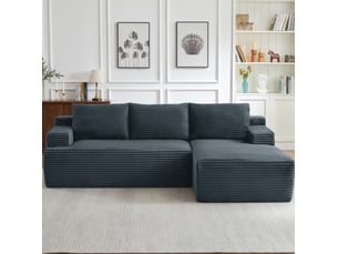 Canapé d'angle compressé droit fixe <strong>MODFU</strong> <strong></strong> 4 places Velours côtelé gris foncé