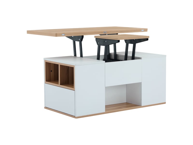  Table basse relevable avec 2 tiroirs, 2 niches et 1 porte, pour salon, en panneaux de particules, blanc, 100×51×47 cm - uvrion  - Conforama A