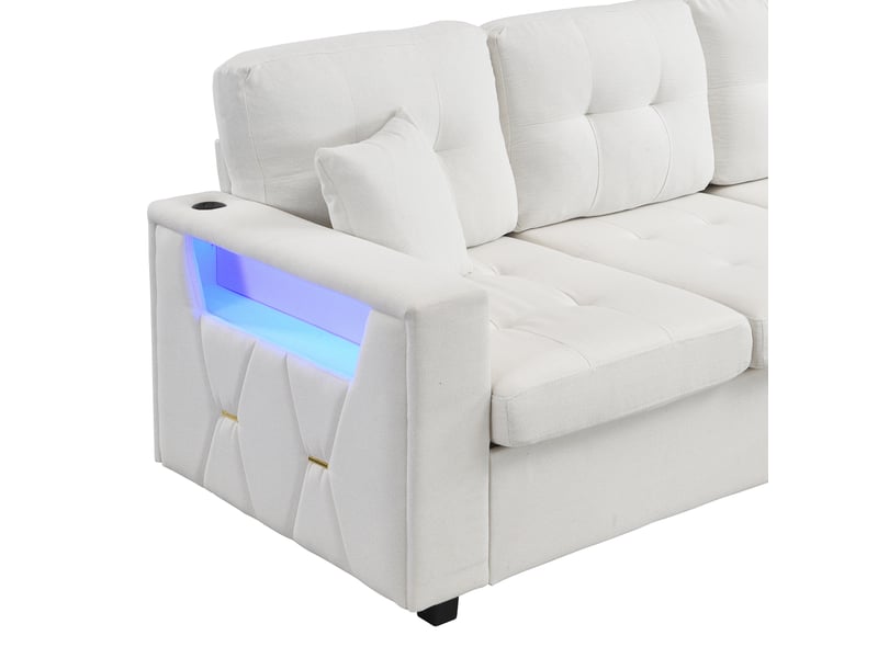  Canapé d’angle,253x144.5x80.7 cm,4 places avec rangement led,tissu,beige  - Conforama E