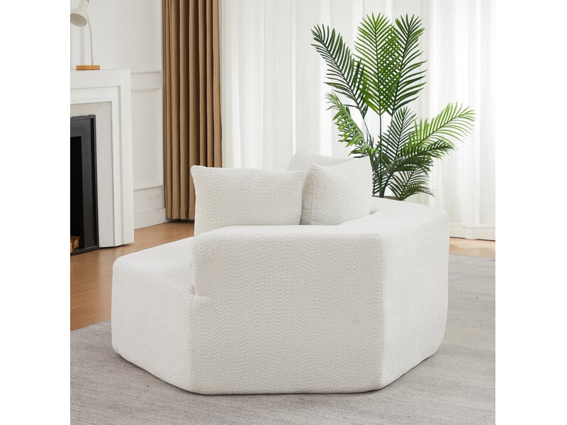 Fauteuil modulaire hexagonal 1 place avec trois coussins, assise lounge combinable en chenille bouclée beige  - Conforama E